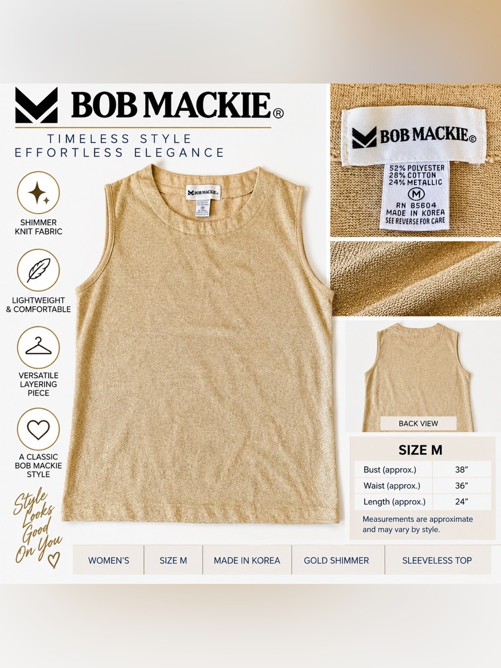 Bob Mackie Women’s Gold Shimmer Tank Top